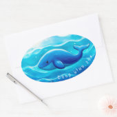 Sticker Ovale Cute Blue Whale, personalized (Enveloppe)