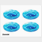 Sticker Ovale Cute Blue Whale, personalized (Feuille)