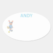 Sticker Ovale Cute Bunny School Name Label (Devant)