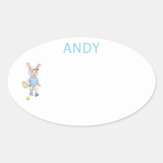 Sticker Ovale Cute Bunny School Name Label (Devant)