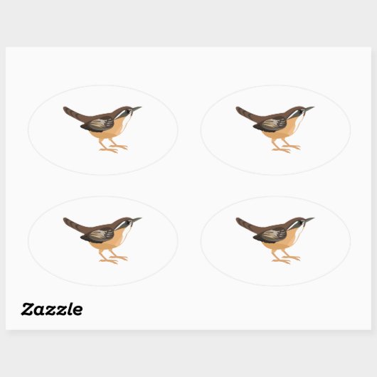 Sticker Ovale Cute Carolina Wren (Feuille)