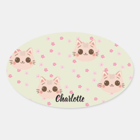 Sticker Ovale Cute Chat simple chaton Motif (Devant)