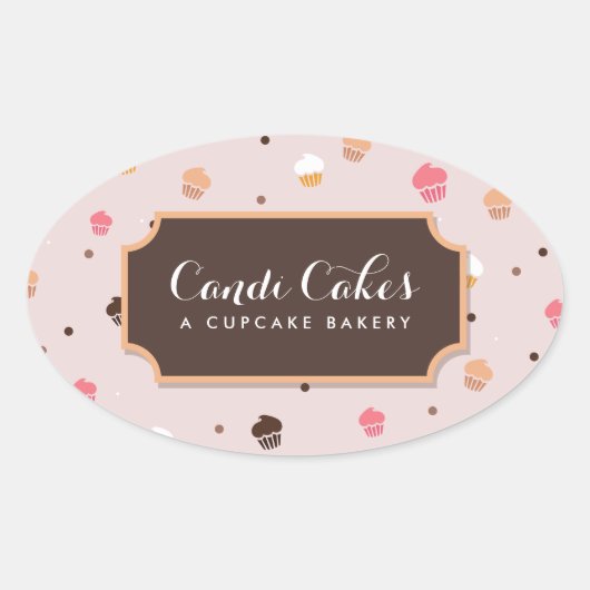 Sticker Ovale Cute Cupcakes Boulangerie Motif rose (Devant)