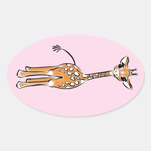 Sticker Ovale Cute Giraffe drawing, safari animals (Devant)