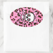 Sticker Ovale Cute Girly goth punk crâne sur empreinte de léopar (Sac)