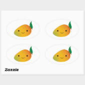 Sticker Ovale Cute Kawaii Mango souriant (Feuille)