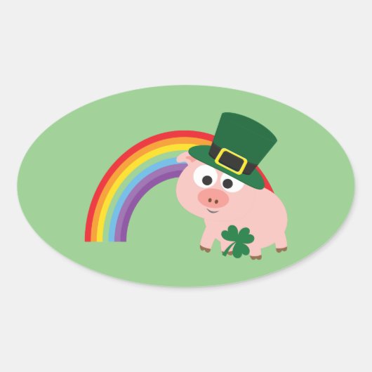 Sticker Ovale Cute Leprechaun Pig (Devant)