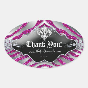 Sticker Ovale Cute Zebra Fleur de lis Parties scintillant Rose c