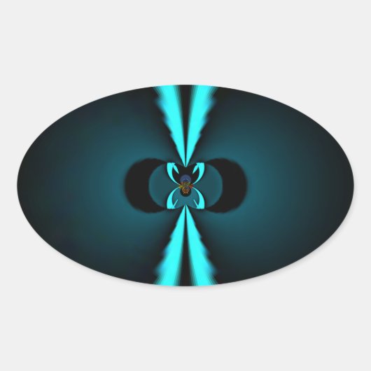 Sticker Ovale Cyan et Black Abstrait Art Print (Devant)