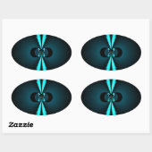 Sticker Ovale Cyan et Black Abstrait Art Print (Feuille)