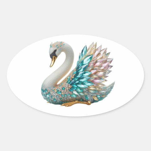 Sticker Ovale Cygne doré Bedazzled cristal diamanté Strass (Devant)