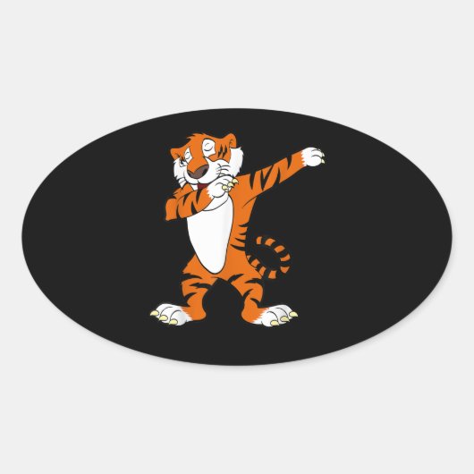 Sticker Ovale Dabbing mignon Tiger Animal Party (Devant)
