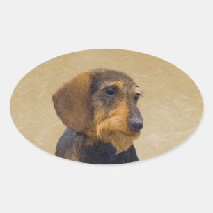 Sticker Ovale Dachshund (À poils durs) Peinture Chien Art origin