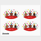 Sticker Ovale Dachshund Caricature pour l'anniversaire (Feuille)