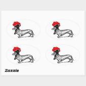 Sticker Ovale Dackel avec chapeau à roulettes (Feuille)