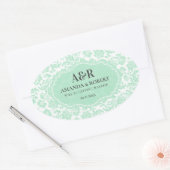 Sticker Ovale Damas Blanc & Mint-Vert Enregistrer La Date (Enveloppe)
