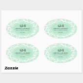 Sticker Ovale Damas Blanc & Mint-Vert Enregistrer La Date (Feuille)