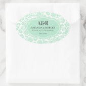 Sticker Ovale Damas Blanc & Mint-Vert Enregistrer La Date (Sac)