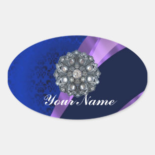 Sticker Ovale Damas bleues et cristal
