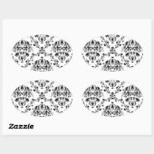 Sticker Ovale Damask blanc et noir (Feuille)