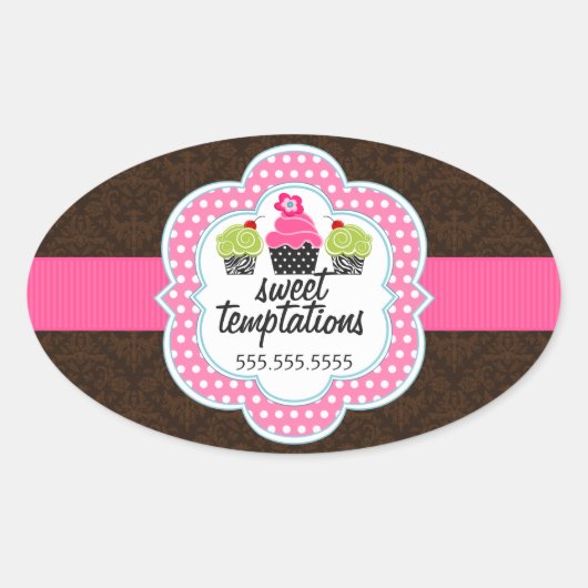 Sticker Ovale Damask Cupcake Bakery (Devant)