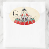 STICKER OVALE DAME EN ROUGE, BEAUTÉ, MODE COSTUME CONCEPTION MON (Sac)