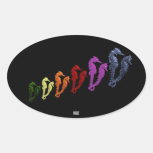Sticker Ovale Dance of the Seahorses Pop art 1