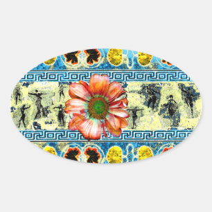 Sticker Ovale Danse ancienne Orange Daisy Flower
