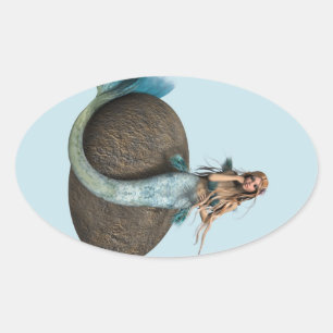 Sticker Ovale Dauphine sirène rêveuse Art de fantaisie sous-mari