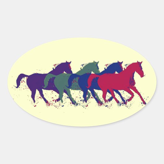 Sticker Ovale de beaux chevaux (Devant)