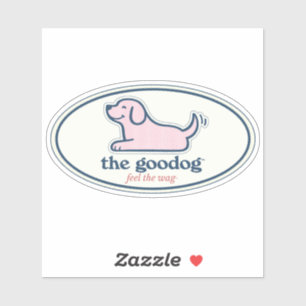Sticker Ovale de chien en seersucker rayé rose élégant