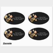 Sticker Ovale Décorations de Noël or en Arrière - plan noir (Feuille)
