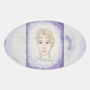 Sticker Ovale Déesse de lune d'Artemis