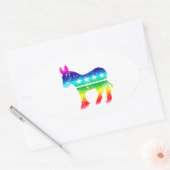 Sticker Ovale Démocrate Original Donkey Distressed Rainbow (Enveloppe)