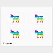 Sticker Ovale Démocrate Original Donkey Distressed Rainbow (Feuille)