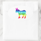 Sticker Ovale Démocrate Original Donkey Distressed Rainbow (Sac)