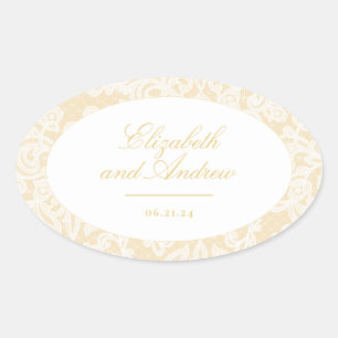 Sticker Ovale Dentelle d'or sophistiquée Mariage élégant