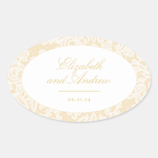 Sticker Ovale Dentelle d'or sophistiquée Mariage élégant (Devant)