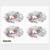 Sticker Ovale Design de Noël de l'étalon blanc (Feuille)