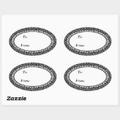 Sticker Ovale Design élégant noir blanc damassé noir (Feuille)