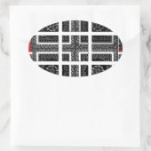 Sticker Ovale Design graphique À damiers noir, blanc et rouge (Sac)