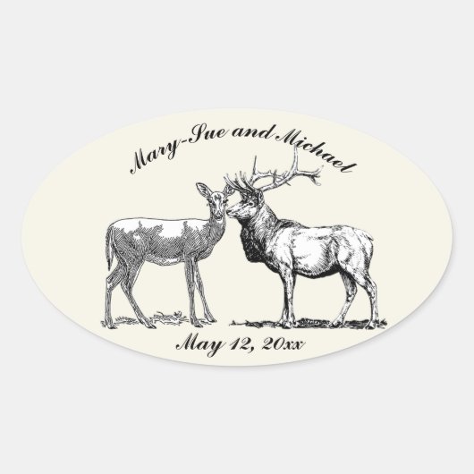 Sticker Ovale Design rustique de cerfs de bois (Devant)