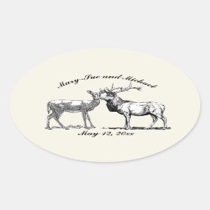 Sticker Ovale Design rustique de cerfs de bois