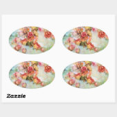 Sticker Ovale Design vintage rose sec (Feuille)