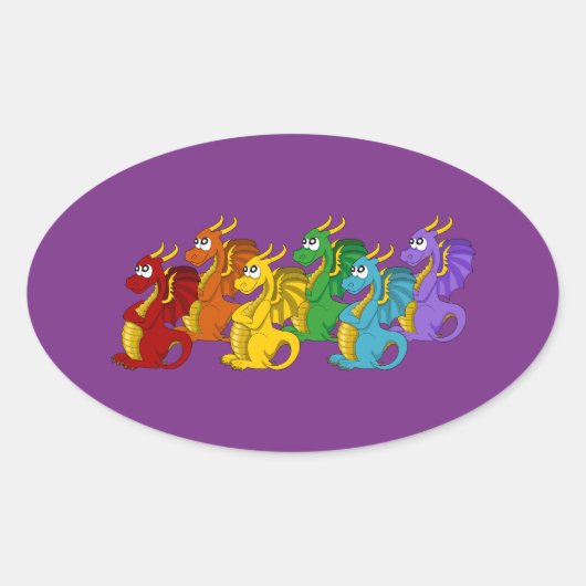 Sticker Ovale Dessin animé de dragons (Devant)