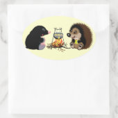 Sticker Ovale dessin animé mole et hérisson (Sac)