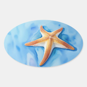 Sticker Ovale Dessin aquarelle d'étoile de mer