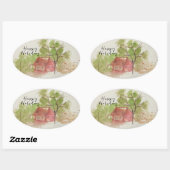 Sticker Ovale Dessin d'aquarelle original (Feuille)