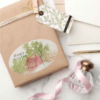 Sticker Ovale Dessin d'aquarelle original