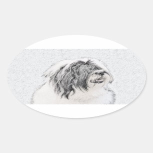 Sticker Ovale Dessin de collie à oreilles - Joli art original d